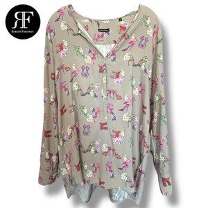 Robert Friedman SILK Novelty Shoe Print Button Down Blouse Tunic | Size M